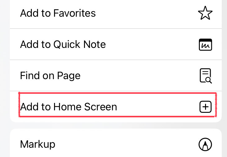 Add to Home Screen option