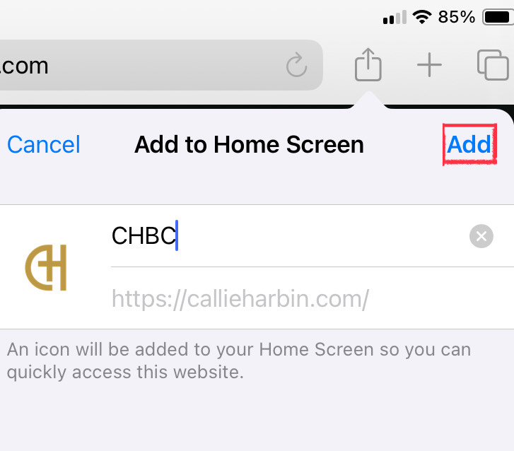 Confirm add to home screen